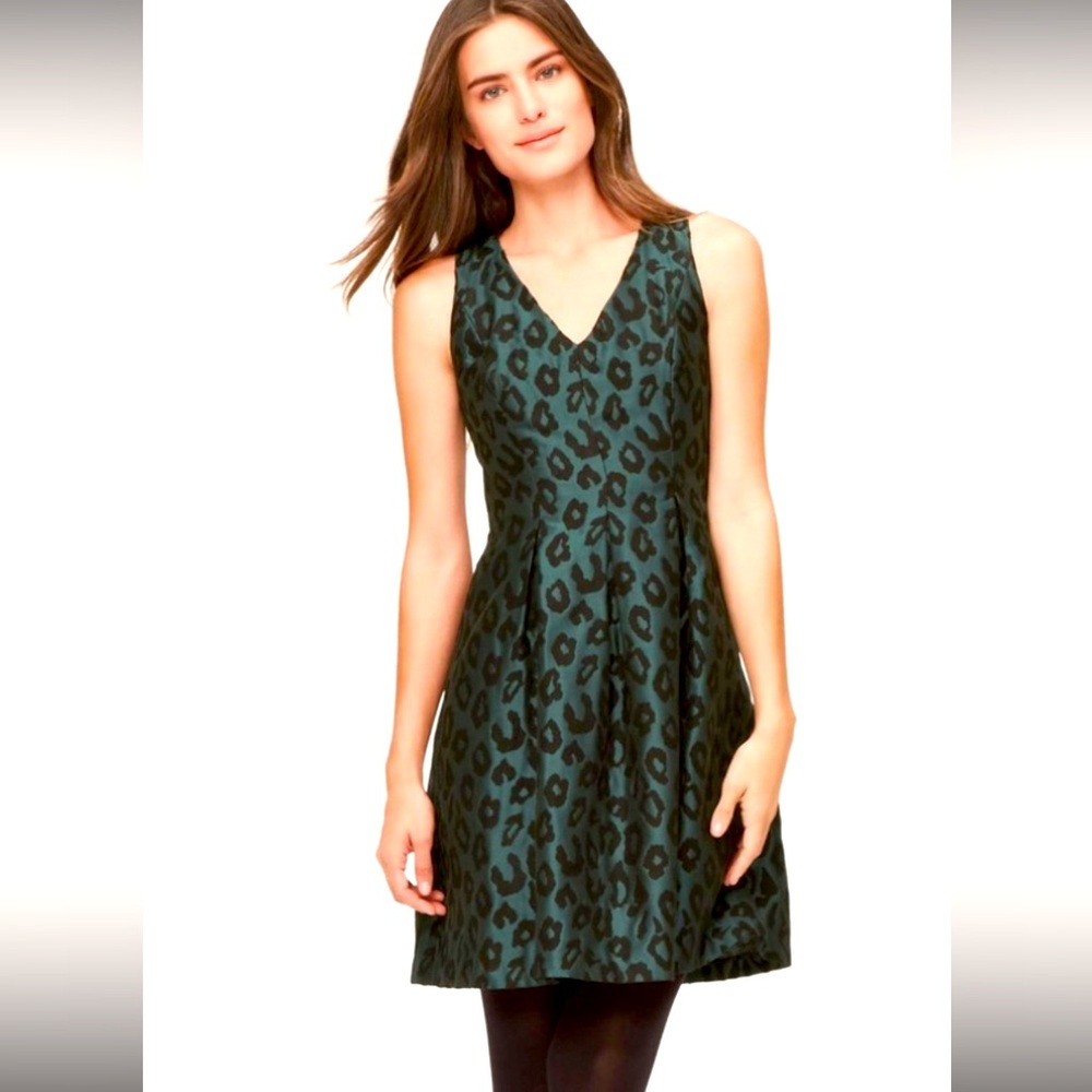 Ann Taylor LOFT Shiny Midi Dress, NWT Teal & Black Cheetah Print, Sz 14